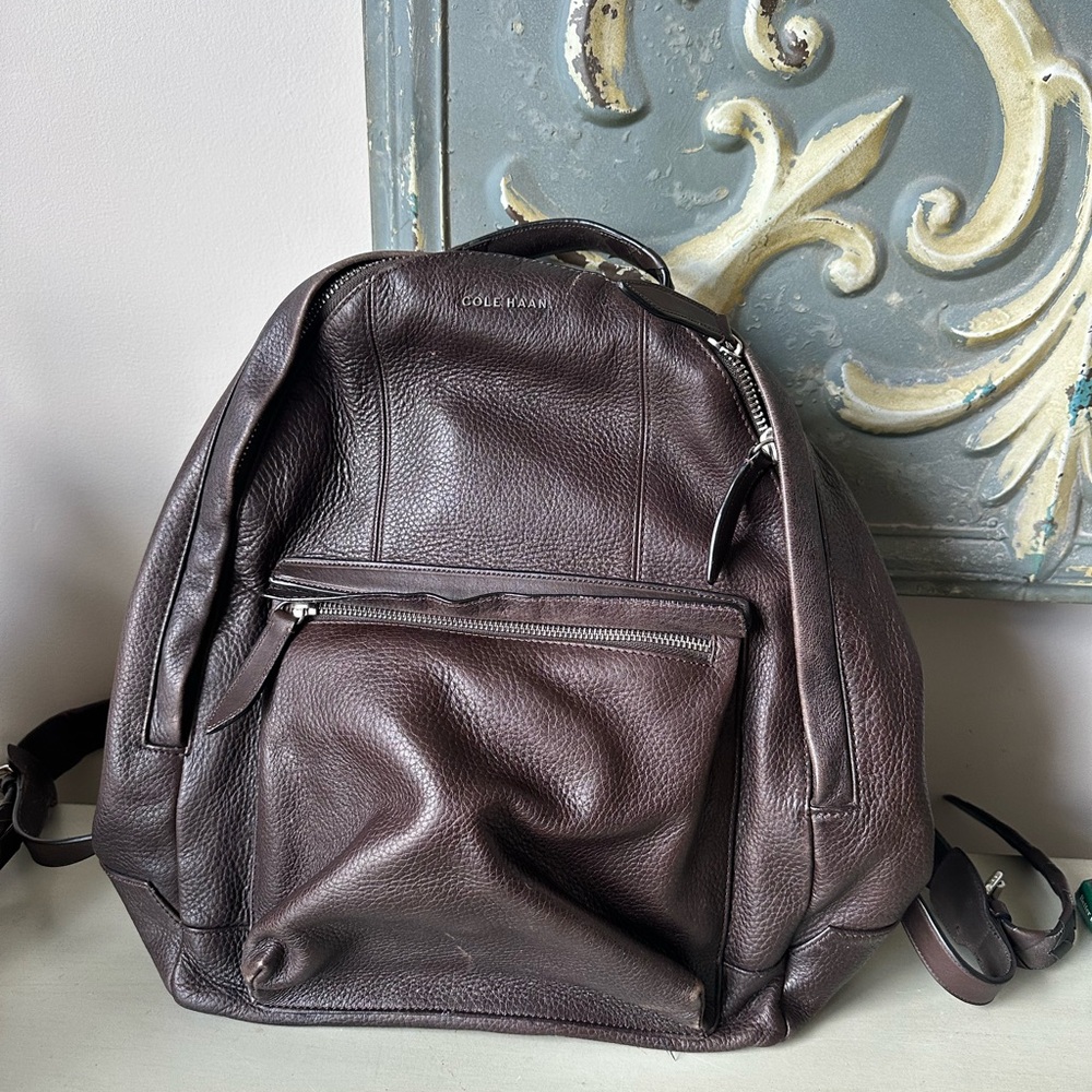 Cole haan genuine leather backpack dark brown